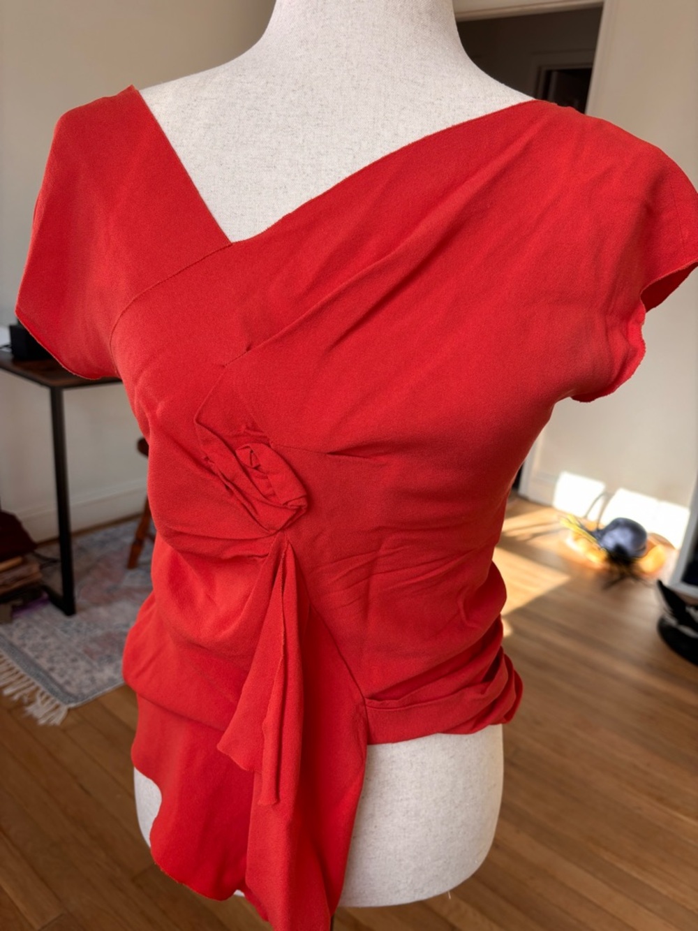 PRADA Vintage Textured Silk Red/Orange Blouse Rare Find! - Picture 11 of 11